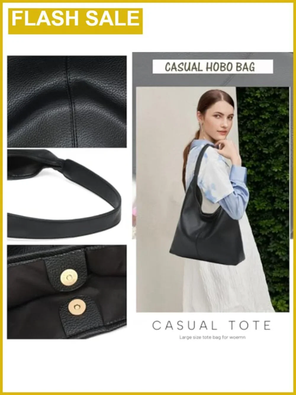 Slouchy Hobo Bag Women PU Leather Shoulder Tote Purse Work Travel